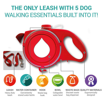 4-in-1 Dog Leash with Water Bottle & Waste Bag Holder